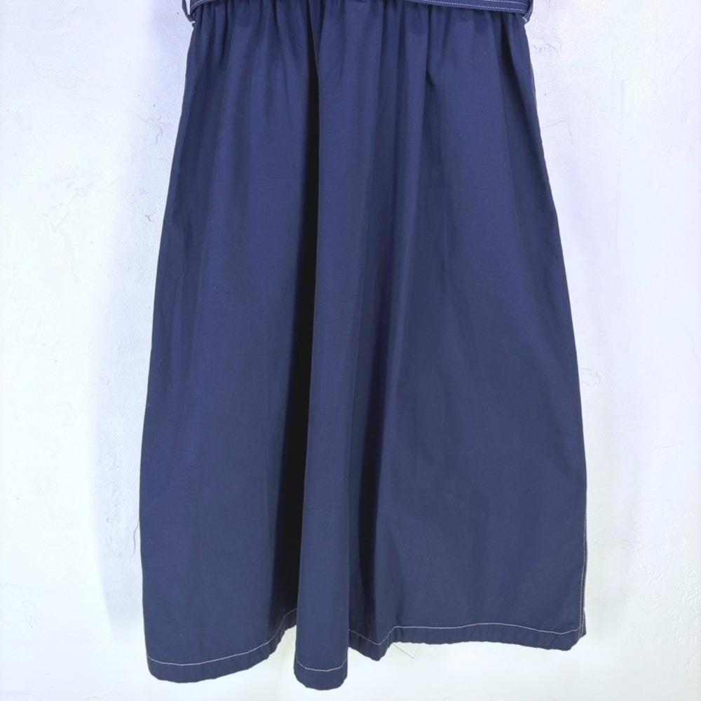 Women's Navy Blue Utility Midi Button Up Shirt Dress White Stitch Small Cotton - Picture 6 of 15